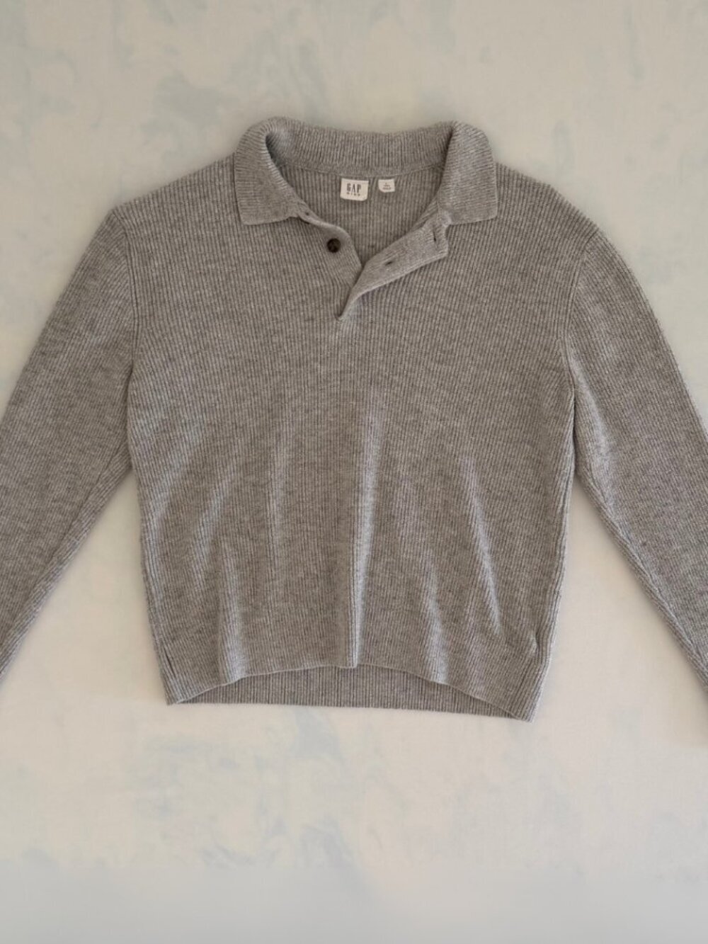 Gap Grey Ribbed Cropped Henley Style Basic Long Sleeve Shirt